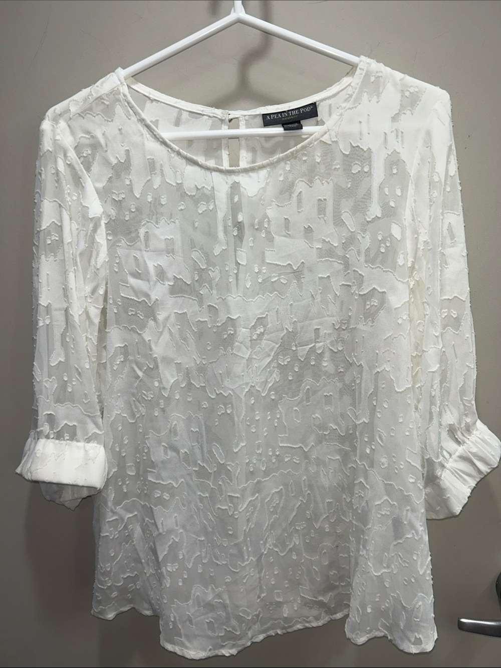 White Sheer Textured Maternity Blouse